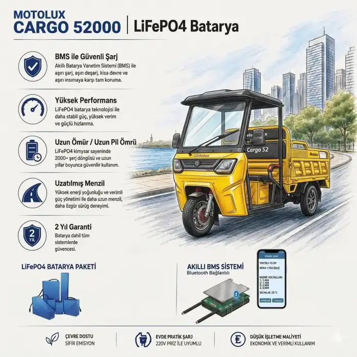 Motolux CARGO 52000 Uyumlu 72 Volt 60 Ah LiFePO4 Smart Batarya