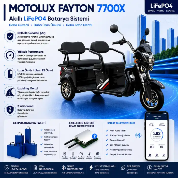 Motolux Fayton 7700X Uyumlu 60 Volt 60 Ah LiFePO4 Smart Batarya
