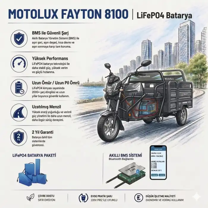 Motolux Fayton 8100 Uyumlu 72 Volt 36 Ah LiFePO4 Smart Batarya