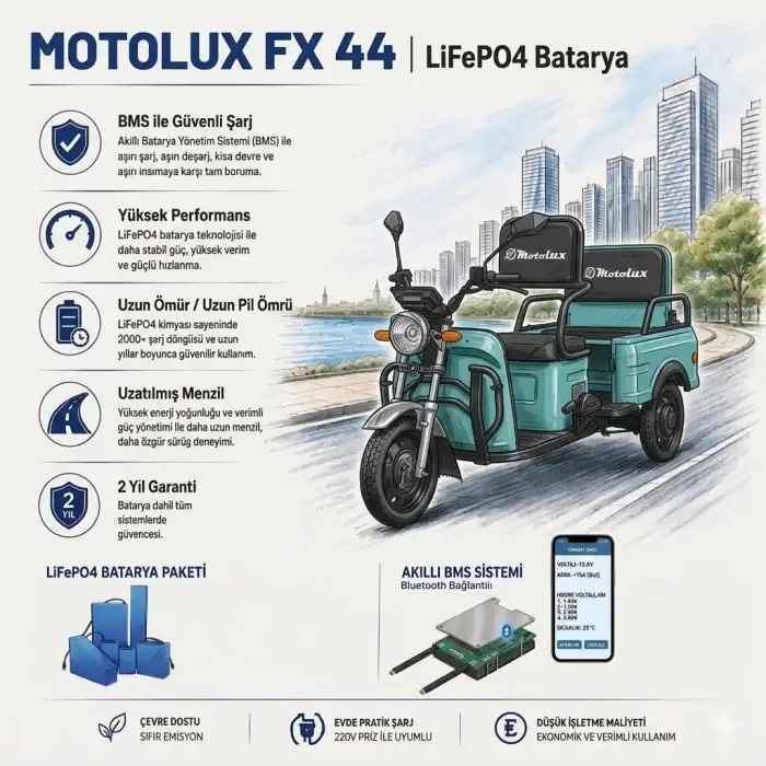 Motolux Fayton FX 44 Uyumlu 72 Volt 48 Ah LiFePO4 Smart Batarya
