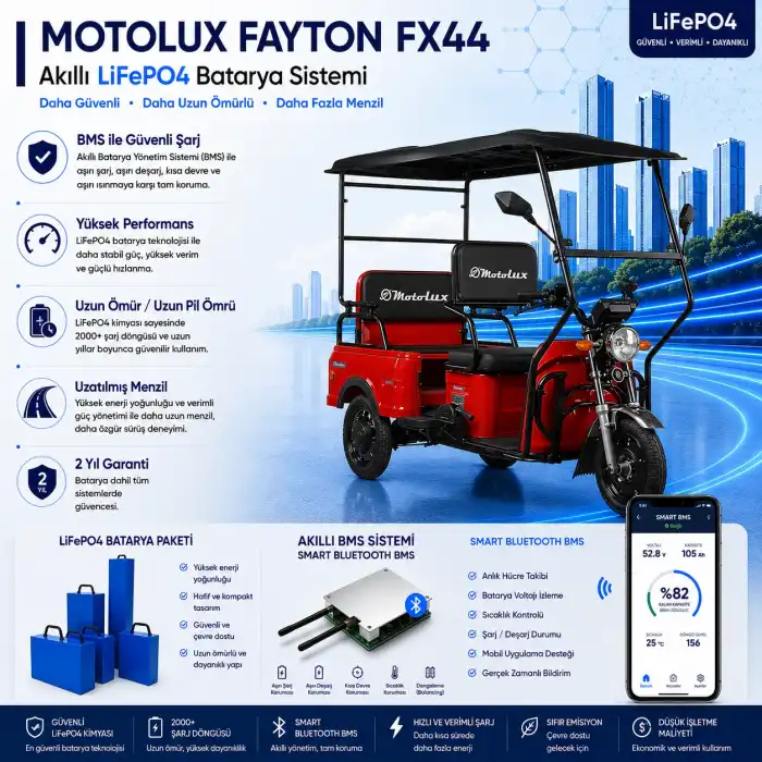 Motolux Fayton FX 44 Uyumlu 72 Volt 48 Ah LiFePO4 Smart Batarya