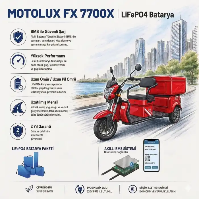 Motolux Fayton FX 7700X Uyumlu 60 Volt 36 Ah LiFePO4 Smart Batarya