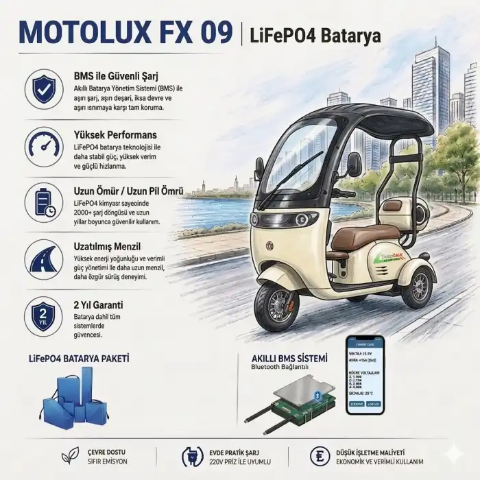 Motolux Fayton FX09 Uyumlu 60 Volt 48 Ah LiFePO4 Smart Batarya