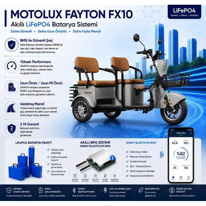 Motolux Fayton FX10 Uyumlu 60 Volt 30 Ah LiFePO4 Smart Batarya