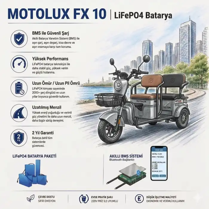 Motolux Fayton FX10 Uyumlu 60 Volt 48 Ah LiFePO4 Smart Batarya