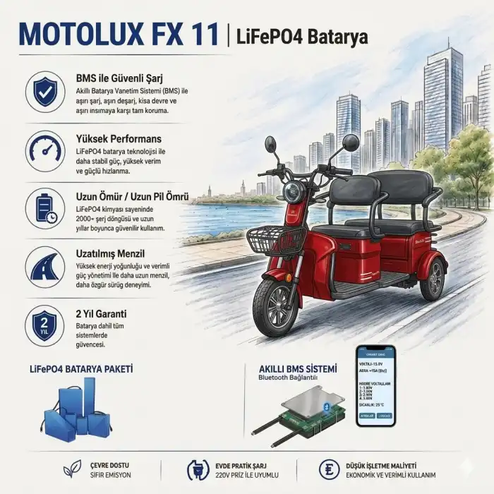Motolux Fayton FX11 Uyumlu 60 Volt 48 Ah LiFePO4 Smart Batarya