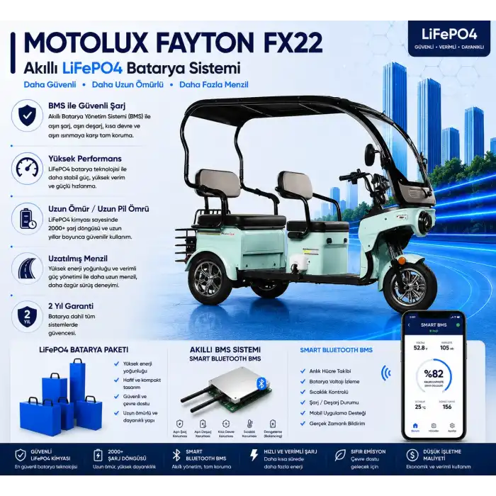 Motolux Fayton FX22 Uyumlu 60 Volt 48 Ah LiFePO4 Smart Batarya