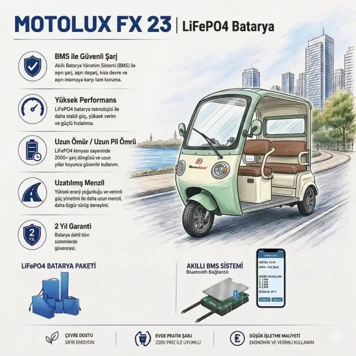 Motolux Fayton FX23 Uyumlu 60 Volt 30 Ah LiFePO4 Smart Batarya
