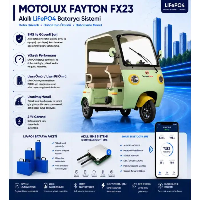 Motolux Fayton FX23 Uyumlu 60 Volt 48 Ah LiFePO4 Smart Batarya