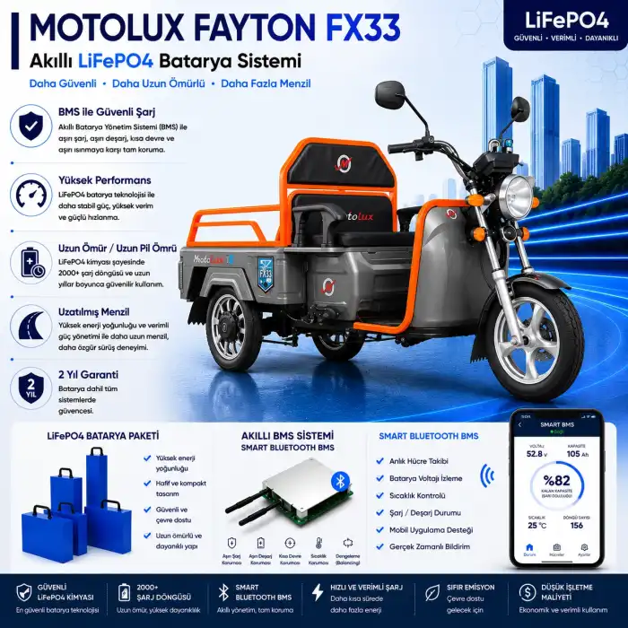 Motolux Fayton FX33 Uyumlu 60 Volt 48 Ah LiFePO4 Smart Batarya