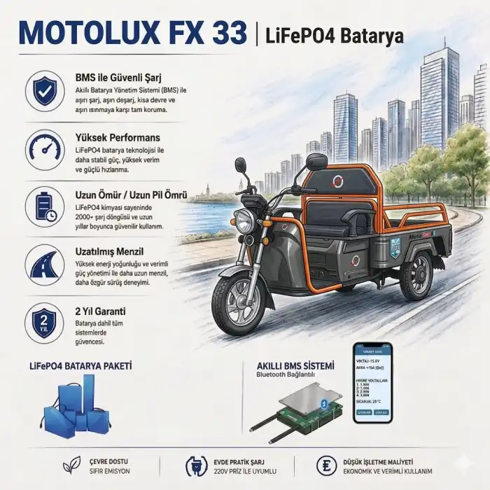 Motolux Fayton FX33 Uyumlu 60 Volt 48 Ah LiFePO4 Smart Batarya
