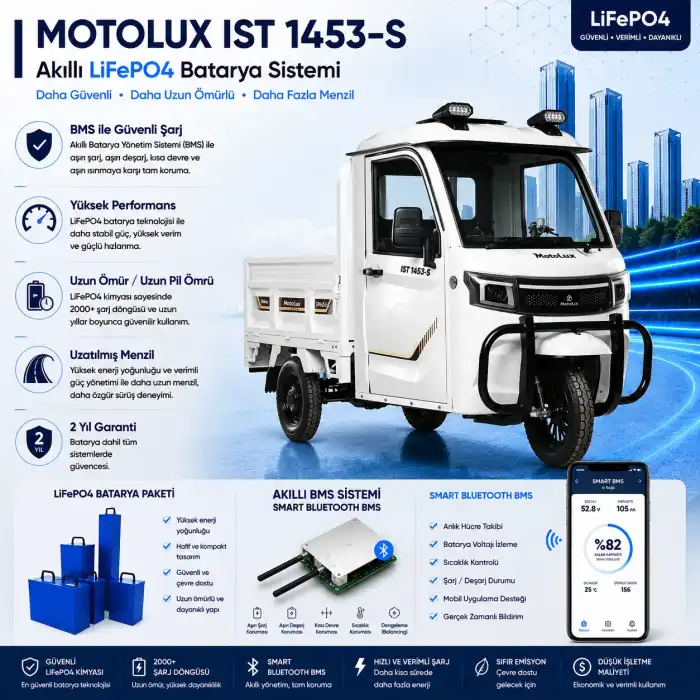 Motolux IST 1453-S Uyumlu 72 Volt 48 Ah LiFePO4 Smart Batarya