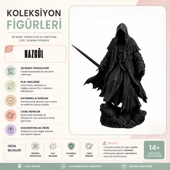 Nazgûl Figür | 14 cm | PLA+ 3D Baskı (Siyah)
