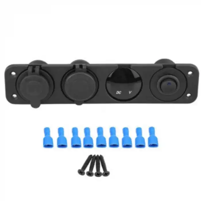 ON-OFF Mavi Nokta Anahtarlı 2x5V USB Çakmaklık ve Voltaj Göstergeli Marine Panel