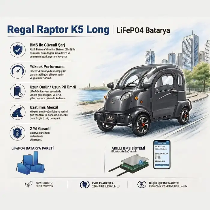 Regal Raptor K5 Long Uyumlu 72 Volt 60 Ah LiFePO4 Smart Batarya