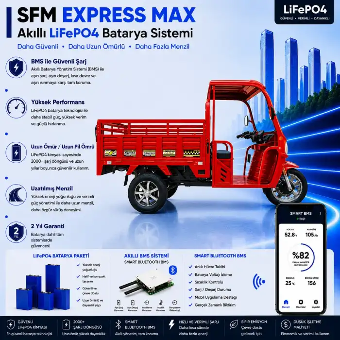 SFM Express Max 72 Volt 36 Ah LiFePO4 Smart Batarya