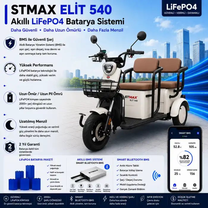 Stmax Elit 540 Uyumlu 60 Volt 48 Ah LiFePO4 Smart Batarya