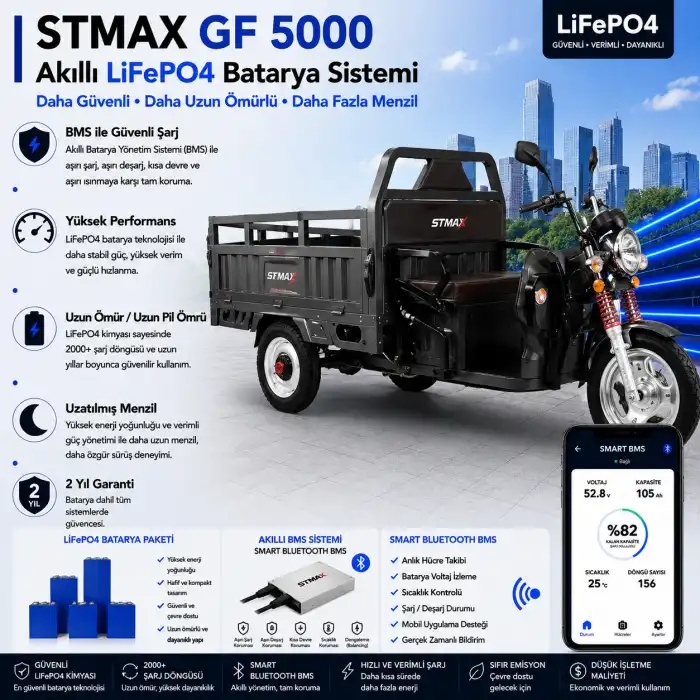 Stmax GF 5000 Uyumlu 72 Volt 48 Ah LiFePO4 Smart Batarya