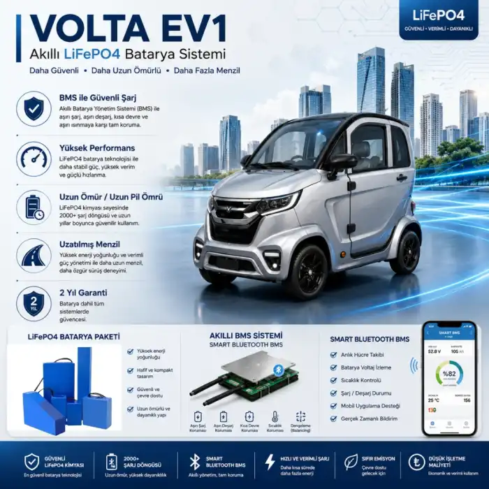 Volta EV1 Uyumlu 72 Volt 72 Ah LiFePO4 Smart Batarya