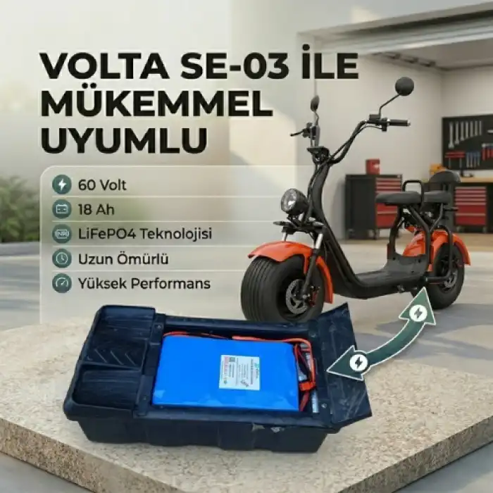 Volta SE-03 Uyumlu 60 Volt 18 Ah LiFePO4 Batarya
