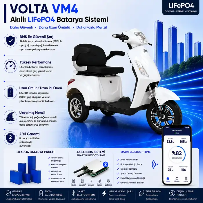Volta VM4 Uyumlu 60 Volt 30 Ah LiFePO4 Smart Batarya