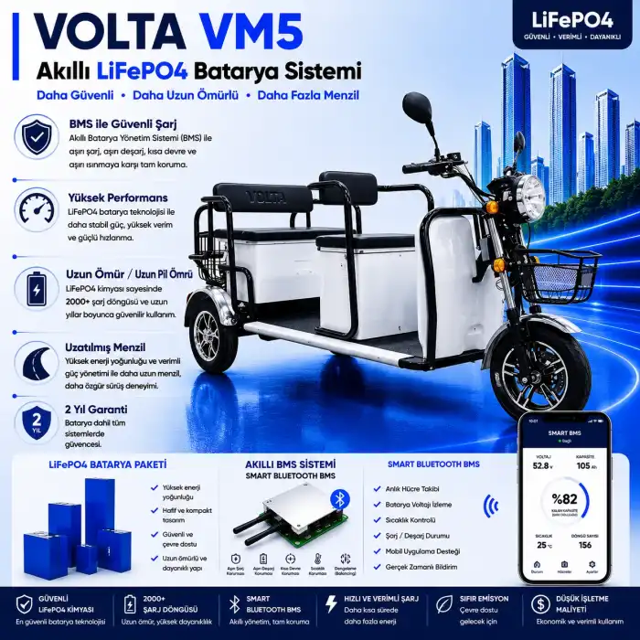 Volta VM5 Uyumlu 72 Volt 30 Ah LiFePO4 Smart Batarya