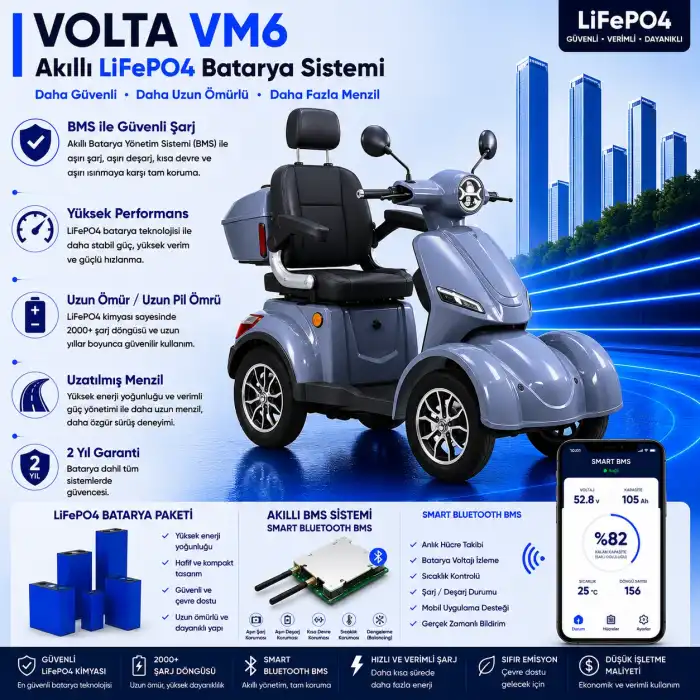 Volta VM6 Uyumlu 60 Volt 30 Ah LiFePO4 Smart Batarya