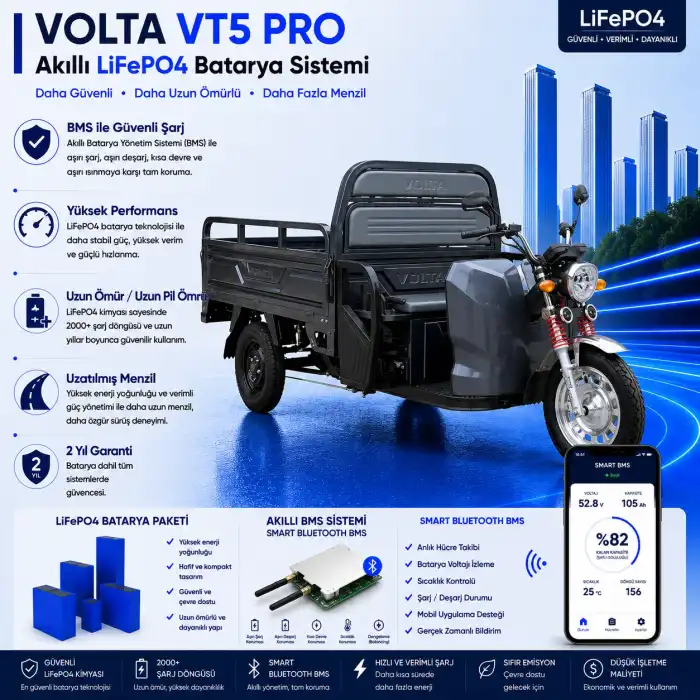 Volta VT5 Pro Uyumlu 72 Volt 60 Ah LiFePO4 Smart Batarya