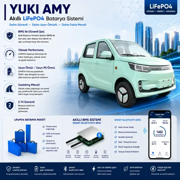 YUKİ AMY Uyumlu 72 Volt 72 Ah LiFePO4 Smart Batarya