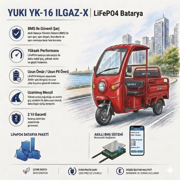 Yuki YK-16 ILGAZ-X Uyumlu 72 Volt 48 Ah LiFePO4 Smart Batarya