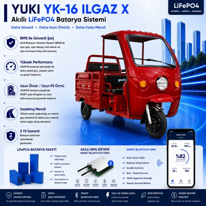 Yuki YK-16 ILGAZ-X Uyumlu 72 Volt 60 Ah LiFePO4 Smart Batarya