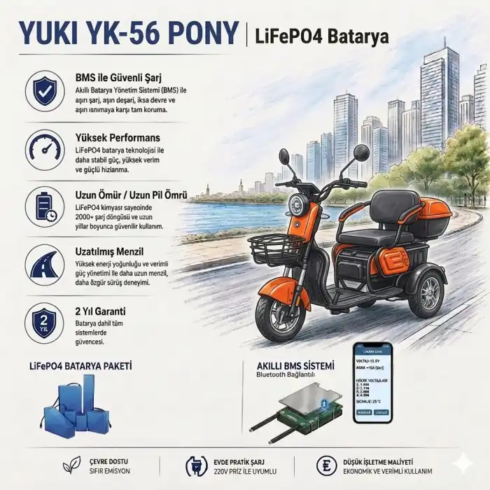 Yuki YK-56 PONY Uyumlu 60 Volt 30 Ah LiFePO4 Smart Batarya