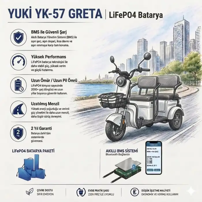 Yuki YK-57 GRETA Uyumlu 72 Volt 48 Ah LiFePO4 Smart Batarya