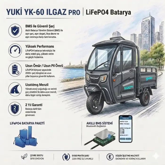 Yuki YK-60 ILGAZ PRO Uyumlu 72 Volt 60 Ah LiFePO4 Smart Batarya
