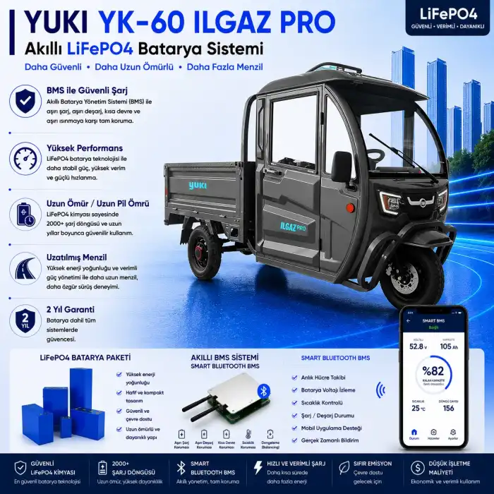 Yuki YK-60 ILGAZ PRO Uyumlu 72 Volt 60 Ah LiFePO4 Smart Batarya
