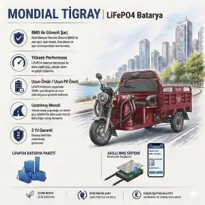 Mondial TİGRAY Uyumlu 72 Volt 48 Ah LiFePO4 Smart Batarya