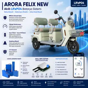 Arora Felix New Uyumlu 72 Volt 30 Ah LiFePO4 Smart Batarya