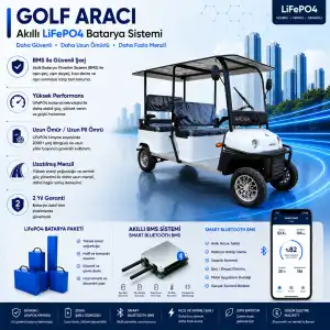 Golf Aracı Uyumlu 72 Volt 102 Ah LiFePO4 Smart Batarya