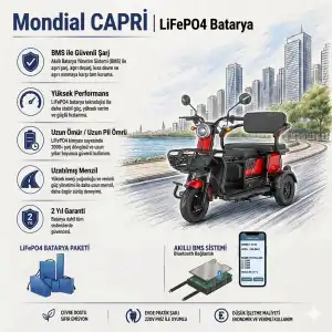 Mondial Capri Uyumlu 60 Volt 30 Ah LiFePO4 Smart Batarya