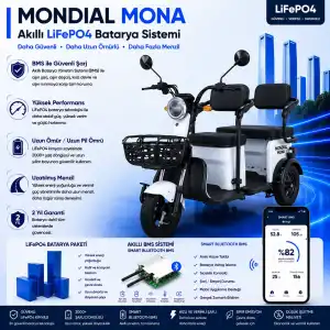 Mondial Mona Uyumlu 72 Volt 48 Ah LiFePO4 Smart Batarya