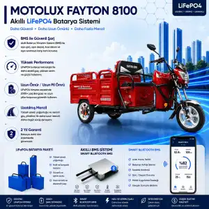 Motolux Fayton 8100 Uyumlu 72 Volt 36 Ah LiFePO4 Smart Batarya