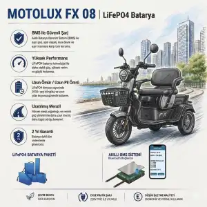 Motolux Fayton FX08 Uyumlu 60 Volt 48 Ah LiFePO4 Smart Batarya