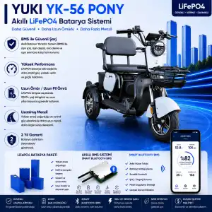 Yuki YK-56 PONY Uyumlu 60 Volt 30 Ah LiFePO4 Smart Batarya