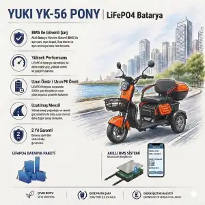 Yuki YK-56 PONY Uyumlu 60 Volt 48 Ah LiFePO4 Smart Batarya