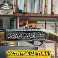 Mozzberk Siyah Kasa Beyaz İşlemeli Full Gravür 4+1 Yarı Otomatik Av Tüfeği - 71 cm Namlu