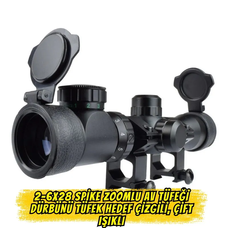 Spike 2-6x28 Zoomlu Av Tüfeği Dürbünü Tüfek Hedef Çizgili, Çift Işıklı