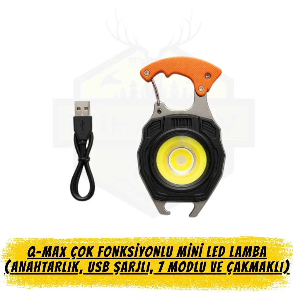 Q-Max Çok Fonksiyonlu Mini LED Lamba (Anahtarlık, USB Şarjlı, 7 Modlu ve Çakmaklı)