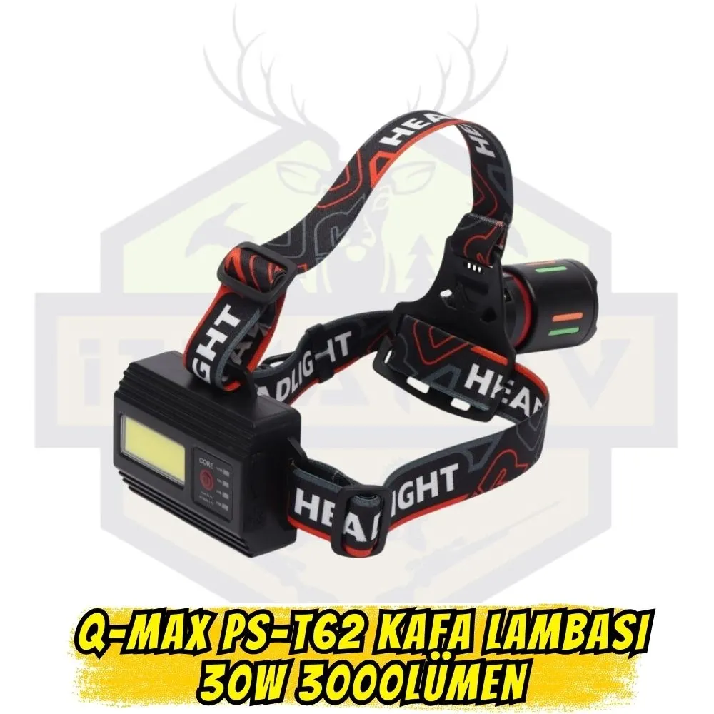 Q-MAX PS-T62 Profesyonel Kafa Lambası - 30W 3000 Lümen (3 Bataryalı)