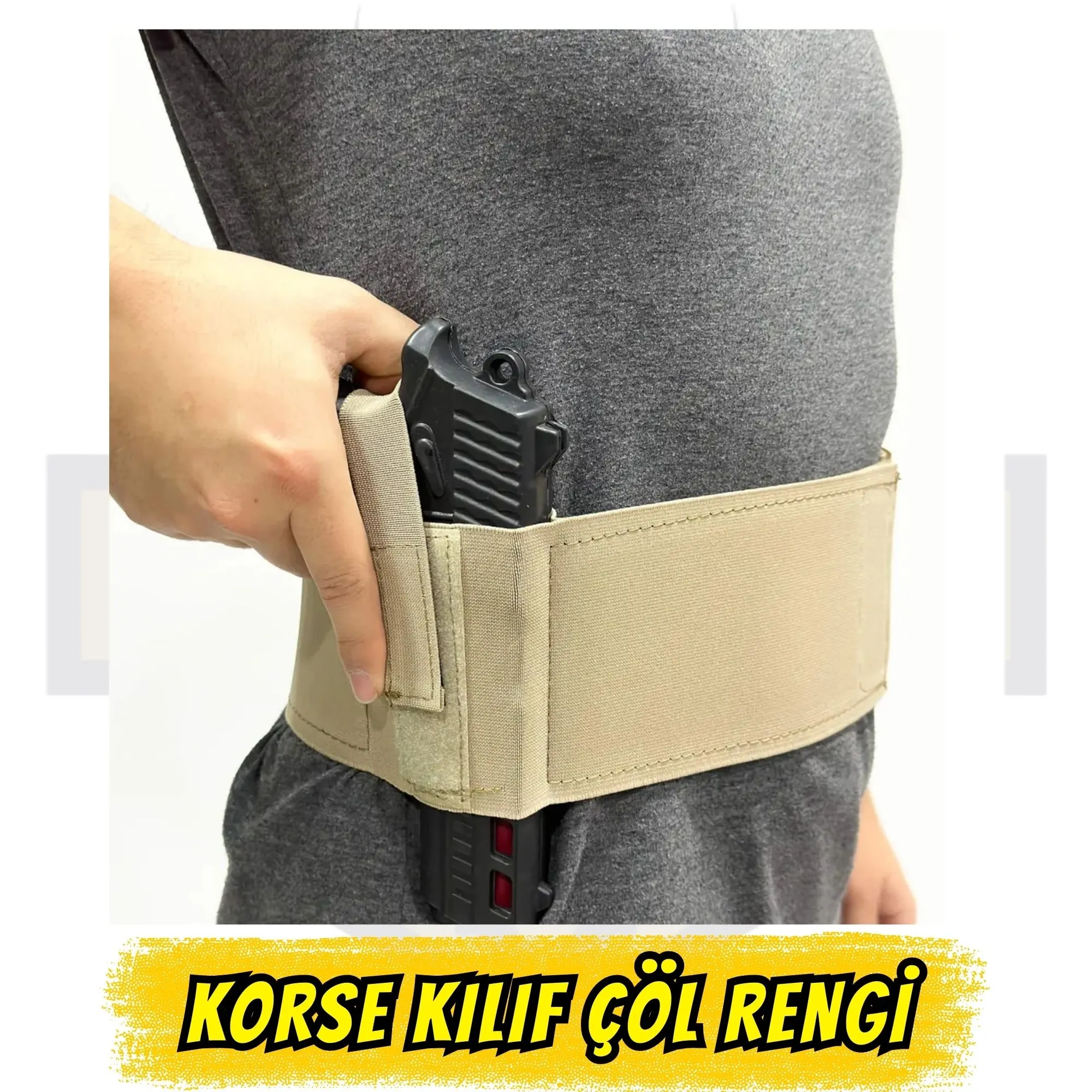 Korse Tipi Gizli Taşıma Silah Kılıfı - Çöl Rengi (Ekstra Şarjör Bölmeli)