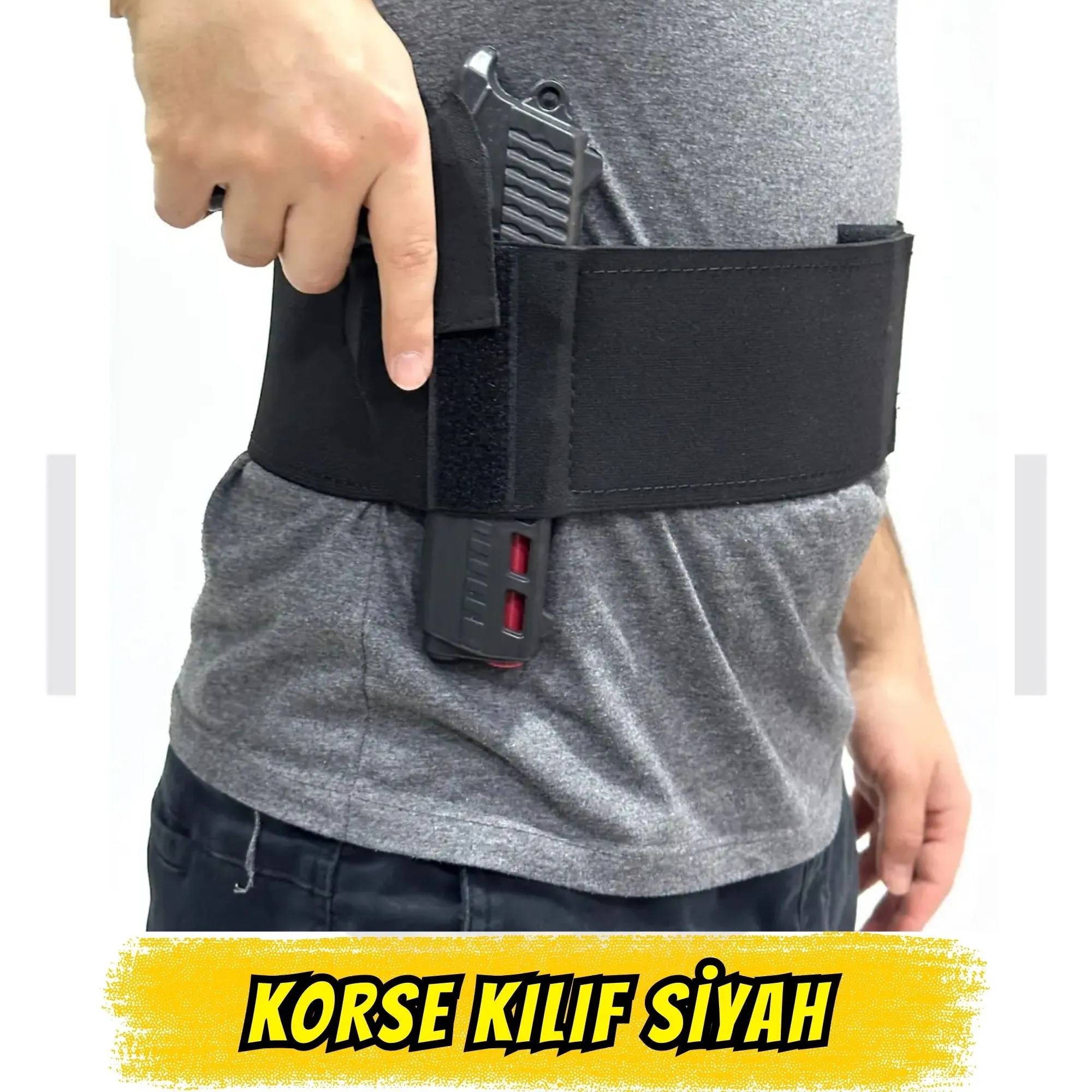 Korse Tipi Gizli Taşıma Silah Kılıfı - Siyah (Ekstra Şarjör Bölmeli)